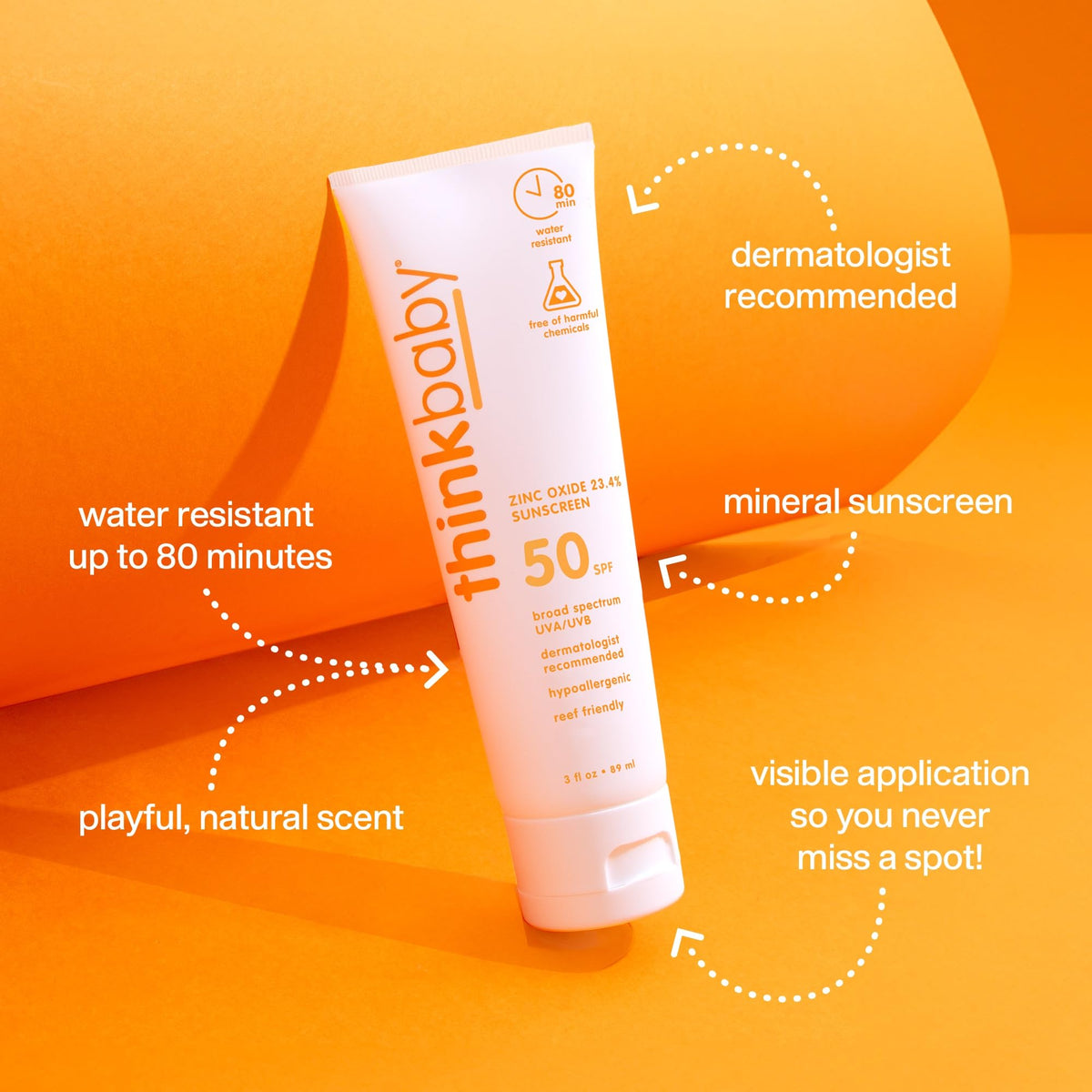 Thinkbaby Baby Sunscreen SPF 50+, Mineral Formula, Water Resistant, 3 Oz Thinkbaby