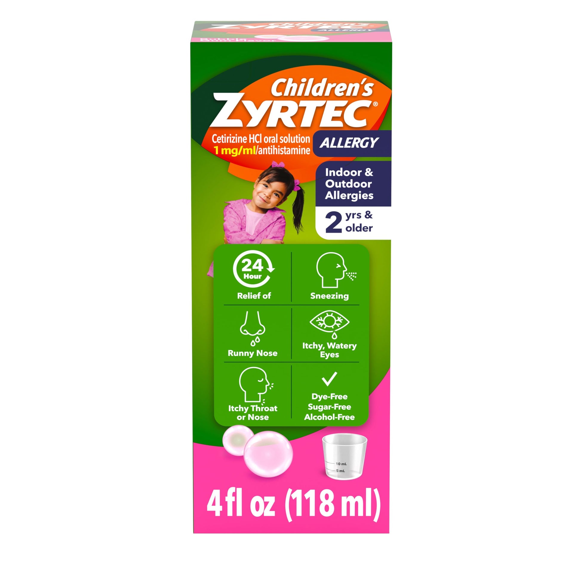 Zyrtec Children's Liquid, Kid's Antihistamine Syrup, Dye-, Sugar-, and Alcohol-Free, Pleasant Bubble Gum Flavor, Contains Cetirizine HCl Suitable for Ages 2 Years and Up, 4 fl oz Bottle Zyrtec buy australia supplements