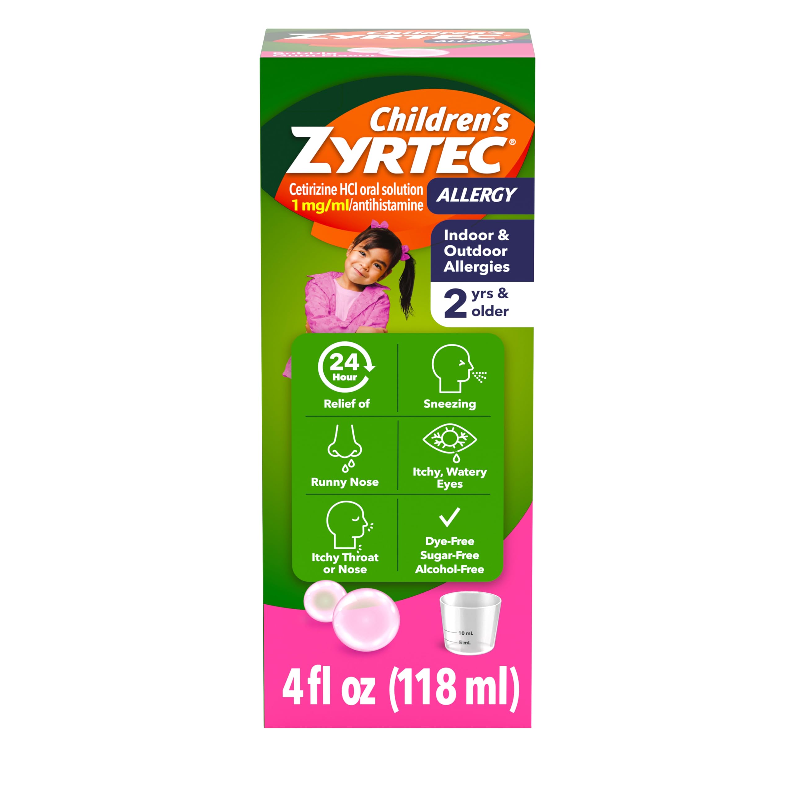 Zyrtec Children's Liquid, Kid's Antihistamine Syrup, Dye-, Sugar-, and Alcohol-Free, Pleasant Bubble Gum Flavor, Contains Cetirizine HCl Suitable for Ages 2 Years and Up, 4 fl oz Bottle Zyrtec buy australia supplements