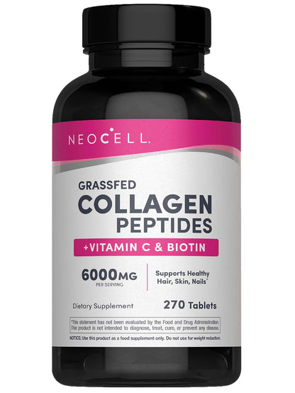 NeoCell Collagen Peptides Pills | 270 Caplets | with Vitamin C and Biotin | Grass Fed Bovine | Hair, Skin, & Nails | for Women and Men NeoCell