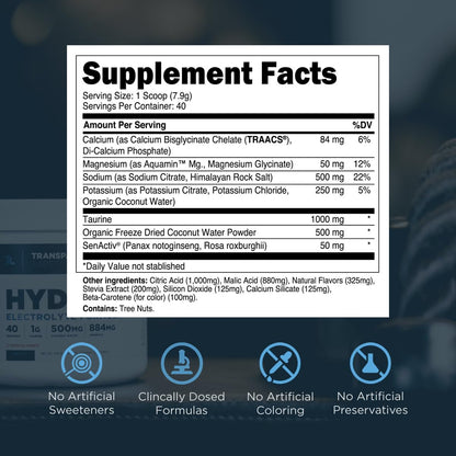 Transparent Labs Hydrate Electrolytes Powder (40 Servings, Peach Mango) & Creatine HMB (30 Servings, Strawberry Lemonade)