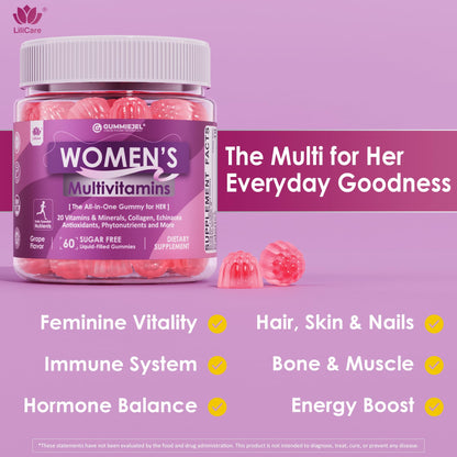 Womens Multivitamin Gummy, Methylated Multivitamin for Women, Biotin, Methylfolate, Iron, Collagen, Vitamins A C D, B Complex, Antioxidants for Women's Daily Support, LILICARE