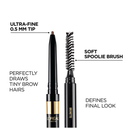 L'Oreal Paris Makeup Brow Stylist Definer Waterproof Eyebrow Pencil, Ultra-Fine Mechanical Pencil, Draws Tiny Brow Hairs and Fills in Sparse Areas and Gaps, Brunette, 0.003 Ounce (1 Count) L'Oreal Paris