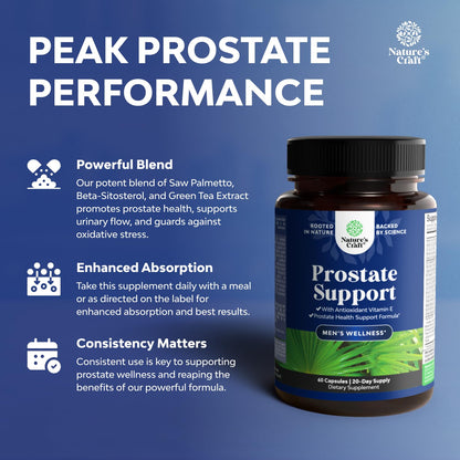 Herbal Prostate Supplement for Men - Potent Pygeum and Saw Palmetto Extract for Urinary Tract Support - Prostate Health Blend with Beta Sitosterol & Green Tea - Nighttime Comfort Support - 90 Count Gsupps Australia