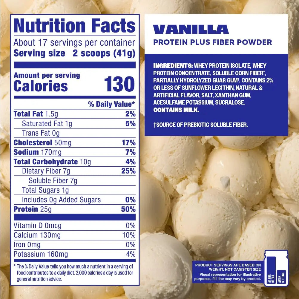 Premier Protein Powder Plus Fiber, Vanilla, 25g Protein, 7g Fiber to Support Gut Health, No Added Sugar (17 Servings) Premier Protein