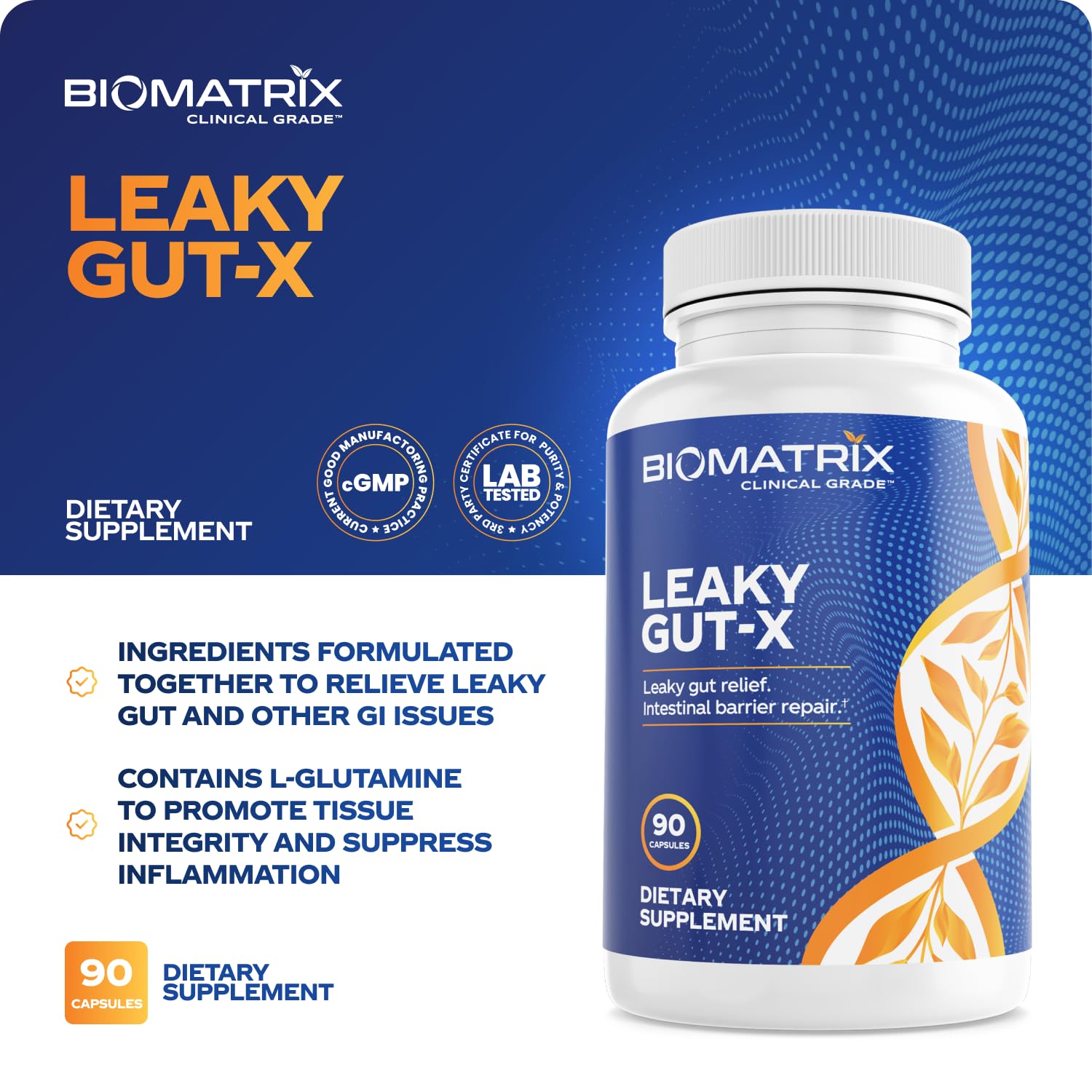 BioMatrix Leaky Gut Repair Supplement w/Glutamine, Quercetin, Cat's Claw, MSM, SIBO, Prebiotic Support, Intestinal Barrier Revive for Men and Women | 60-Day Supply – Leaky Gut-X BioMatrix buy australia supplements
