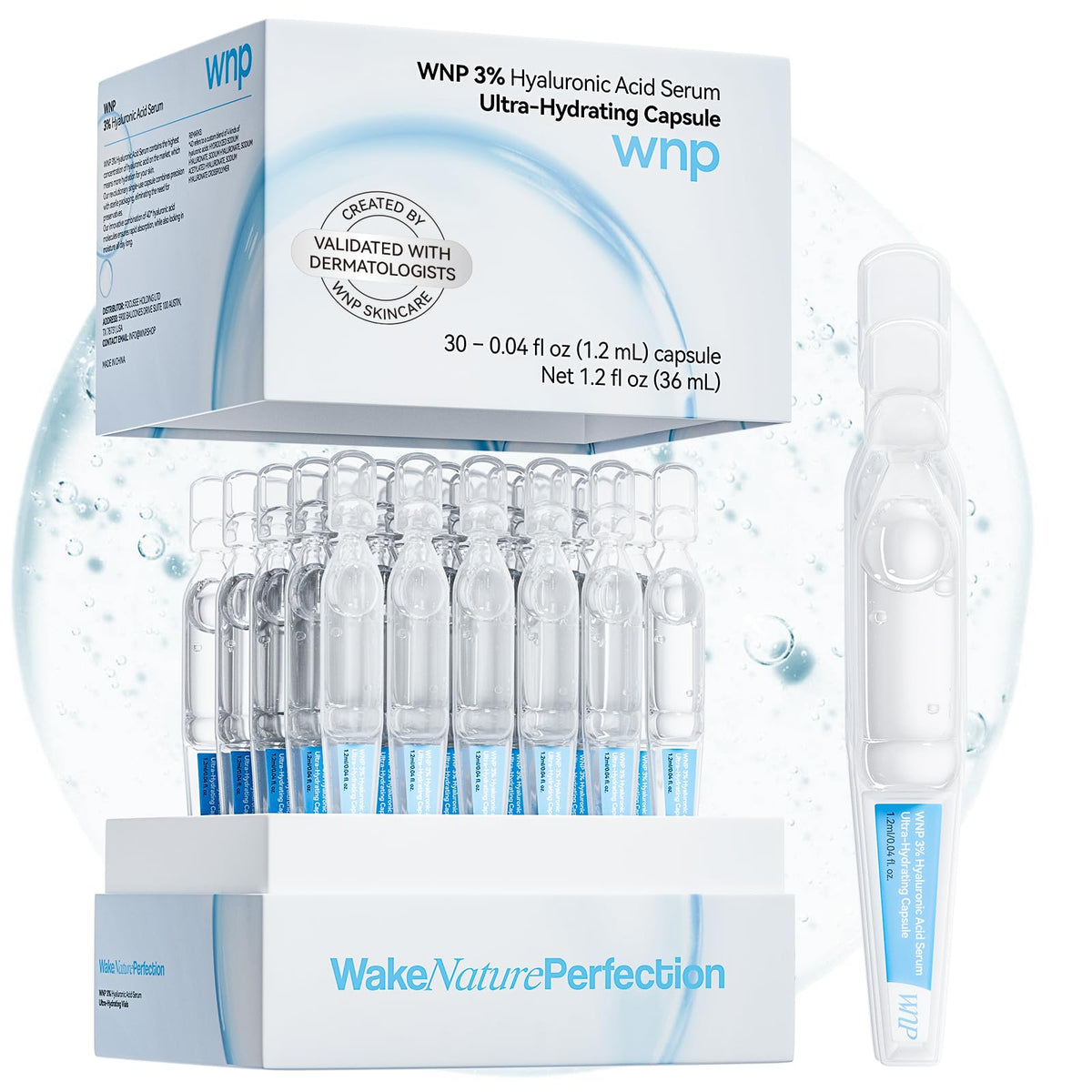 WNP Hyaluronic Acid Serum for Face Ultra Hydrating for Dry Skin, 30 Ct WNP