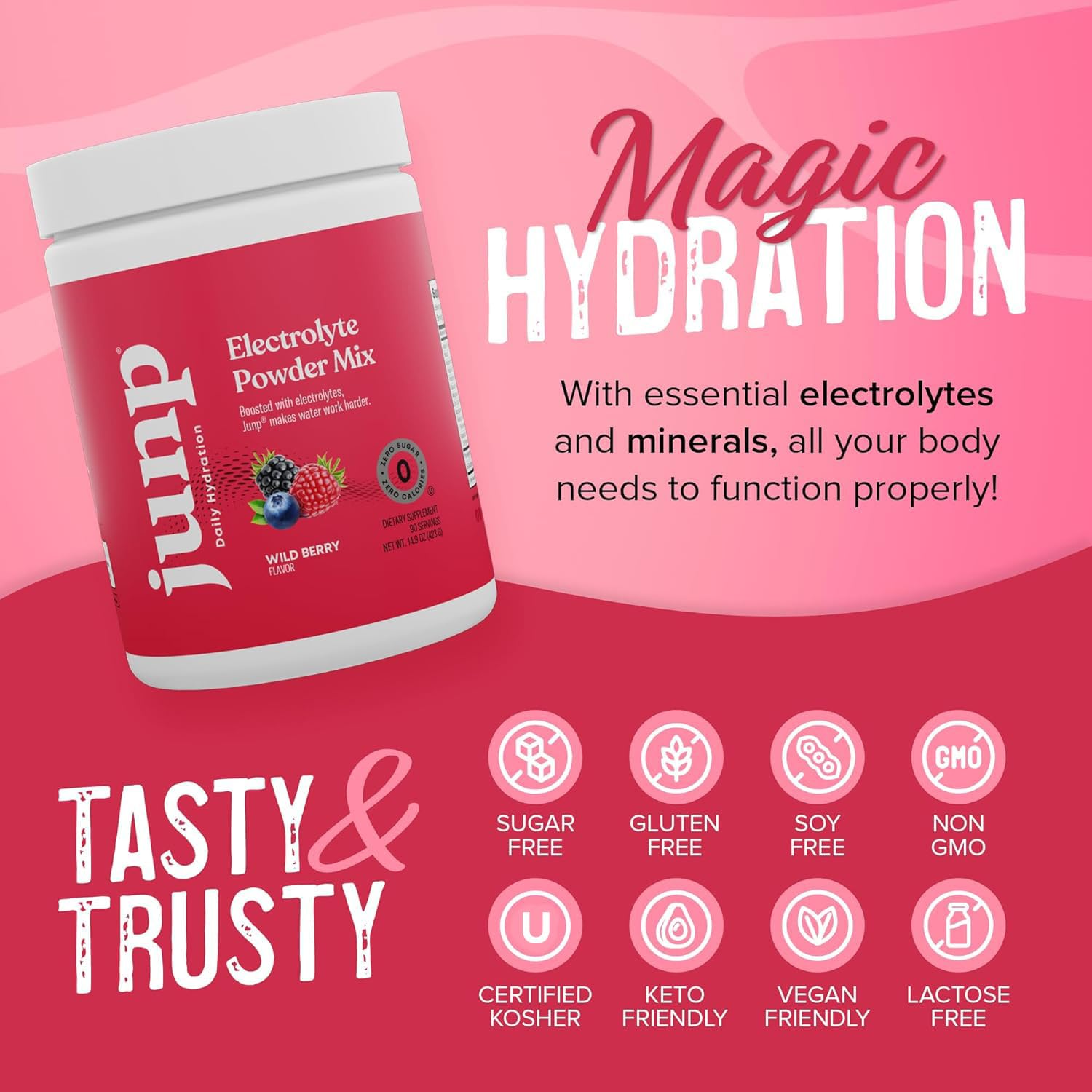 JUNP Electrolytes Powder No Sugar No Carbs, Wild Berry Fruit Flavor Keto Electrolyte Drink Mix - Potassium & Salt Hydration Powder Electrolytes, Zero Calorie Sugar Free Electrolyte Powder, 90 Servings JUNP buy australia supplements