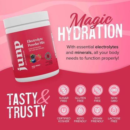 JUNP Electrolytes Powder No Sugar No Carbs, Wild Berry Fruit Flavor Keto Electrolyte Drink Mix - Potassium & Salt Hydration Powder Electrolytes, Zero Calorie Sugar Free Electrolyte Powder, 90 Servings JUNP