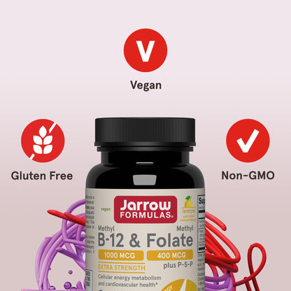 Jarrow Formulas Methyl B-12 & Methyl Folate, Bioactive Vitamin B9 & Vitamin B12 Supplement, Supports Cellular Energy Production, Healthy Brain Function & Metabolism Jarrow Formulas