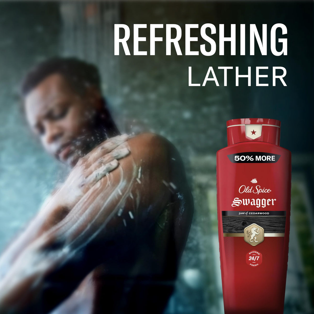 Old Spice Refreshing Body Wash for Men, 3X Defense, 24/7 Shower Fresh with Long Lasting Scent, Red Collection, Swagger with Cedarwood Scent, 24 oz (Pack of 2) Old Spice