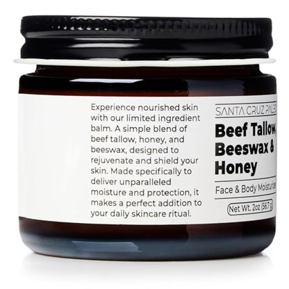Santa Cruz Paleo, Beef Tallow, Beeswax & Honey Face Moisturizer, Organic, Unscented Grassfed Beef Tallow Skin Care, Sunscreen Free Santa Cruz Paleo