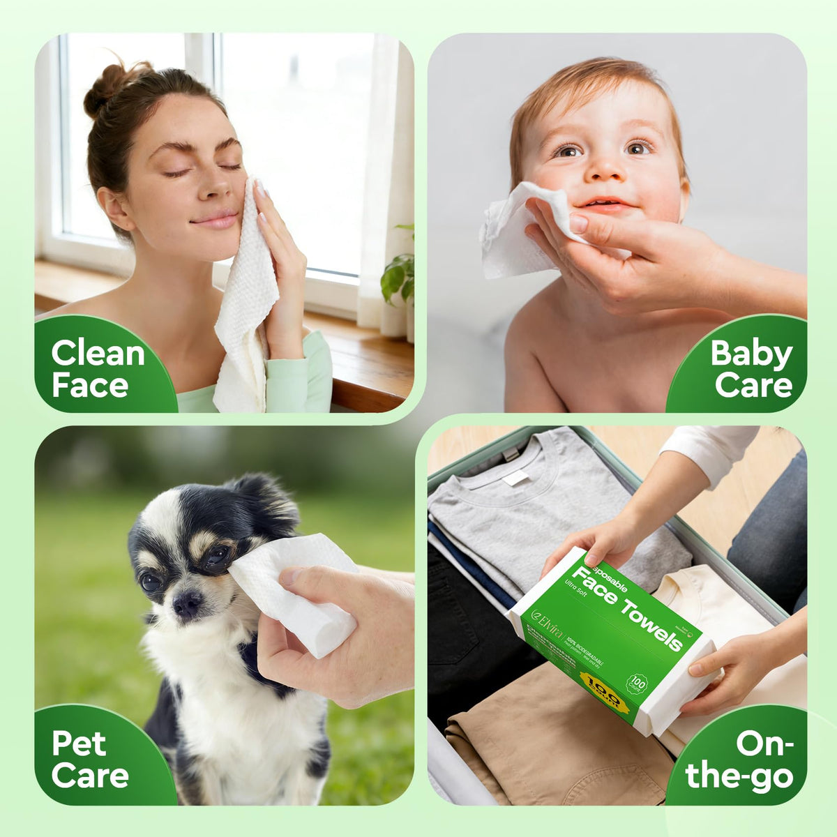 Elvira 100 Count Disposable Face Towels,Ultra Soft Skincare Facial Towels Elvira