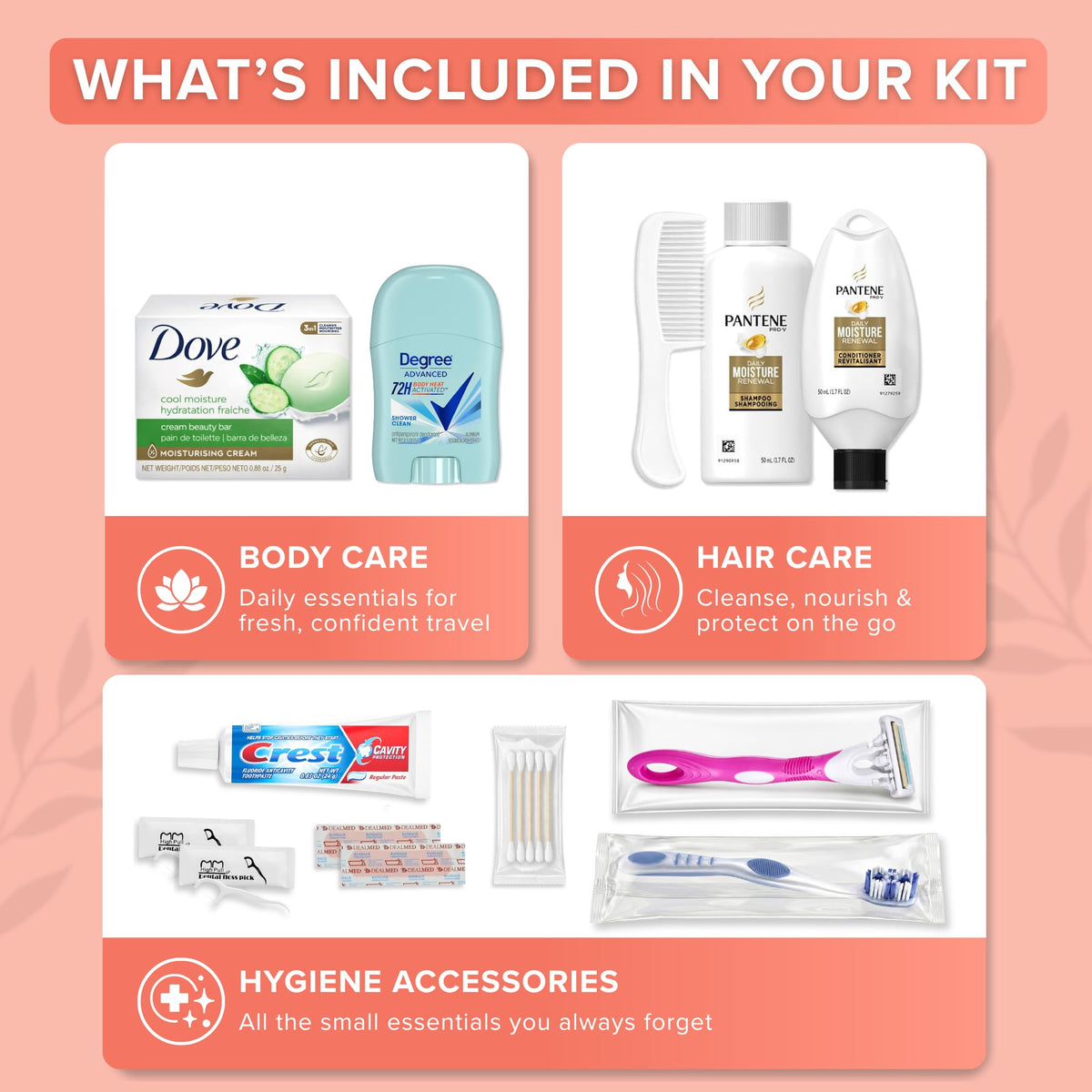 15-Piece Women’s Travel Toiletry Kit – With Premium Brand-Name Toiletries TREKTOTE