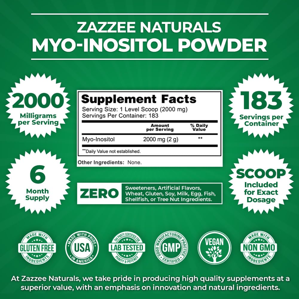 Zazzee Myo-Inositol Powder, 6 Month Supply, 183 Servings, 2000 mg per Serving Zazzee buy australia supplements