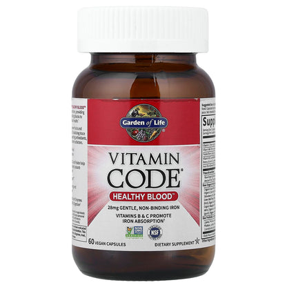 Garden of Life Vitamin Code Healthy Blood - Iron Supplement for Women, 60 Vegan Capsules, with Vitamins B, C, Trace Minerals Garden of Life