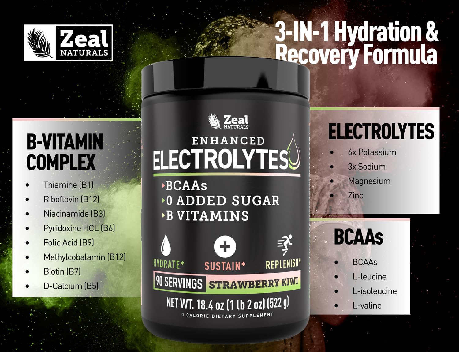 Zeal Electrolyte Powder - 90 Servings | Keto Electrolytes Powder | Zero Sugar, BCAAs, B-Vitamins | Potassium, Zinc, Magnesium Zeal Naturals buy australia supplements