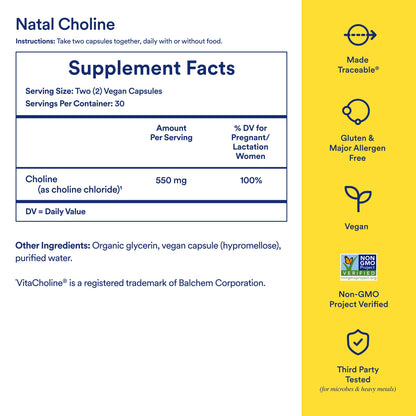 Ritual Natal Choline Supplement - 550mg - to Support Baby’s Cognitive Function When Taken During Pregnancy and Postpartum Choline Content in Breastmilk Ritual