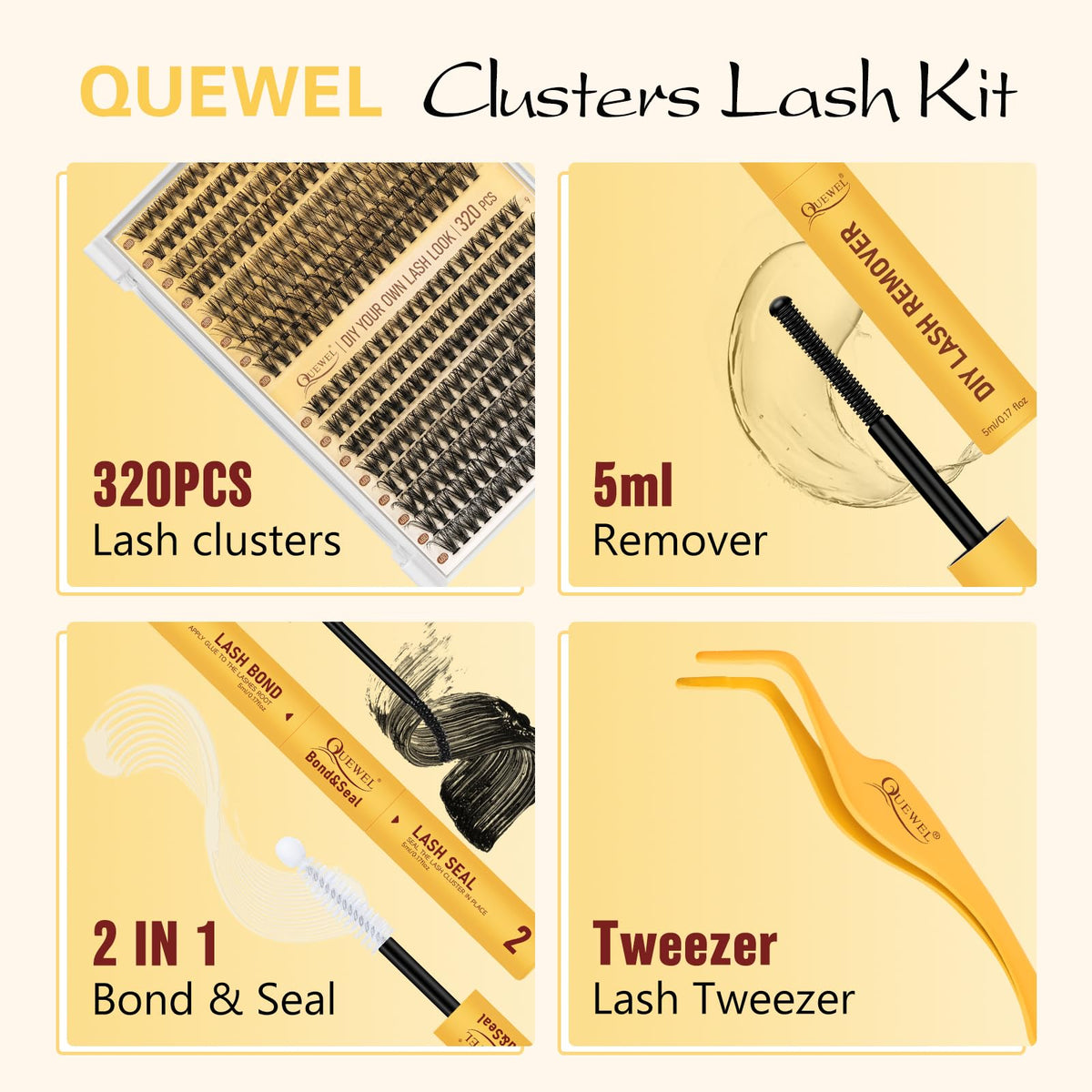 QUEWEL Lash Clusters Kit, 320 Pcs 30D+40D Lash Cluster Eyelash Extensions QUEWEL
