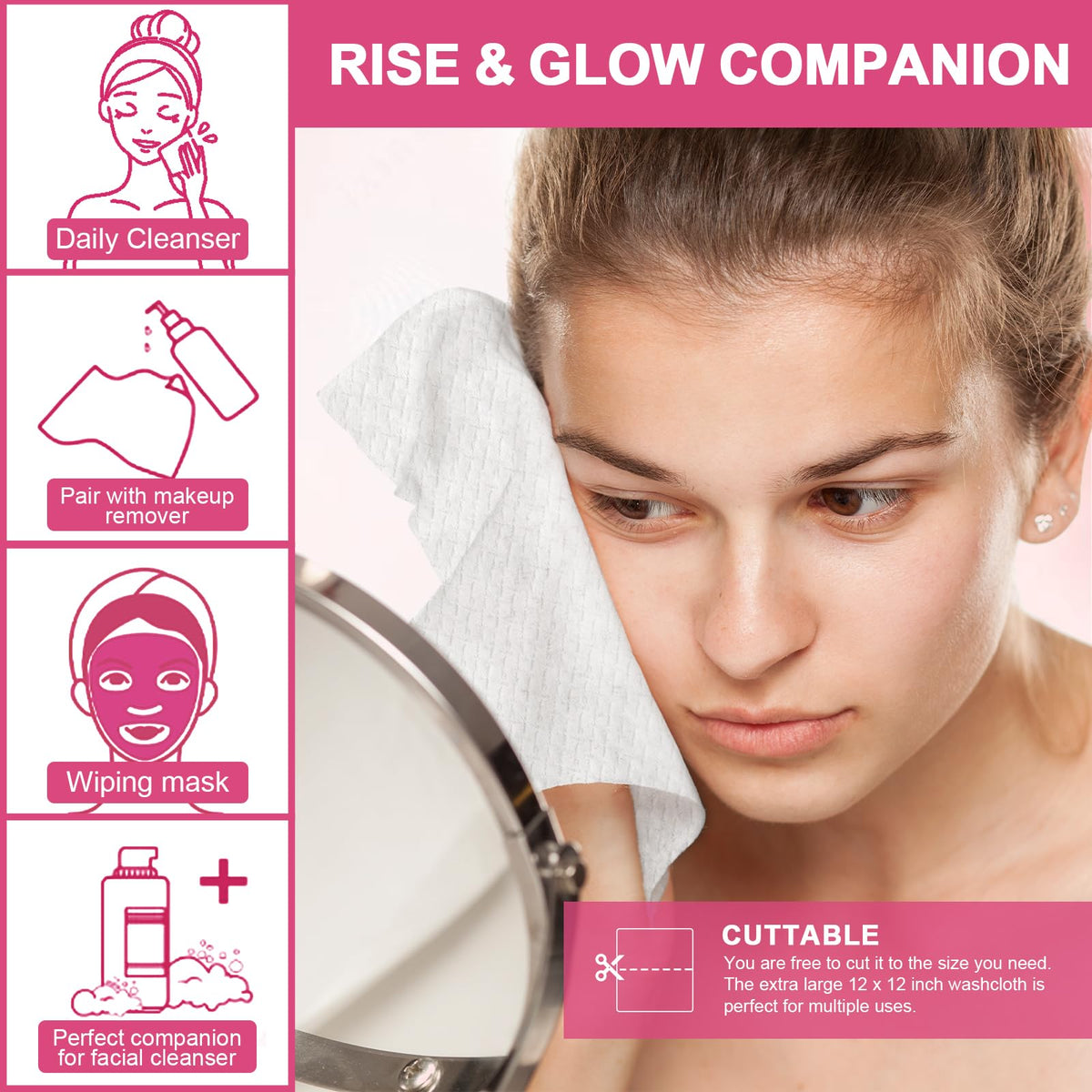 FACEMADE 60 Count XXL Face Towels Disposable 12" × 12" FACEMADE