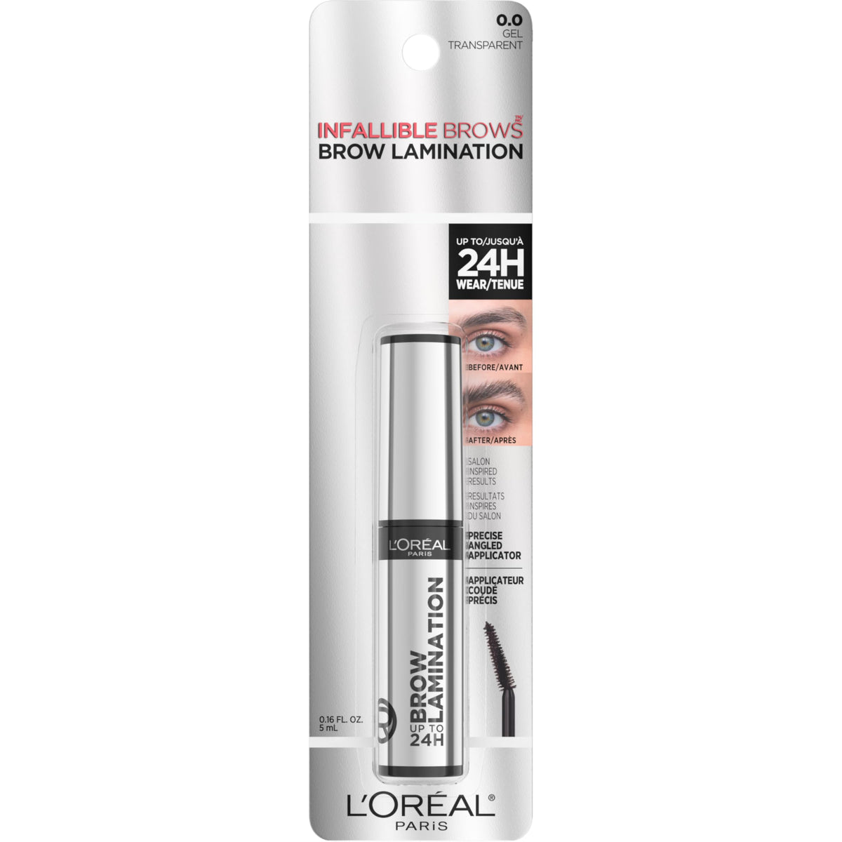 L'Oreal Paris Infallible Up To 24H Wear Brow Lamination, Water-Resistant Longwear Eyebrow Gel Make Up, Clear/Transparent, 0.16 Fl Oz L'Oreal Paris