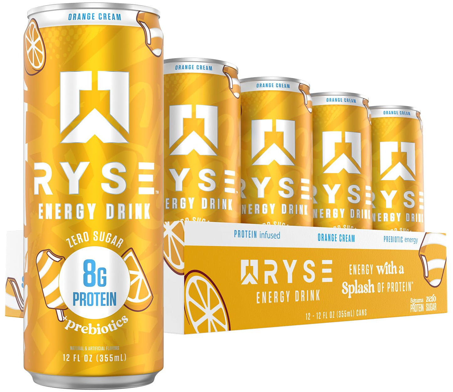 RYSE Functional Energy Drink - 5 Flavors Variety Pack - 150mg Natural Caffeine, 8g Whey Protein & 1g Prebiotics - Sugar Free, Gut-Friendly, Bloat-Free - 12 fl oz Cans (12-Pack)