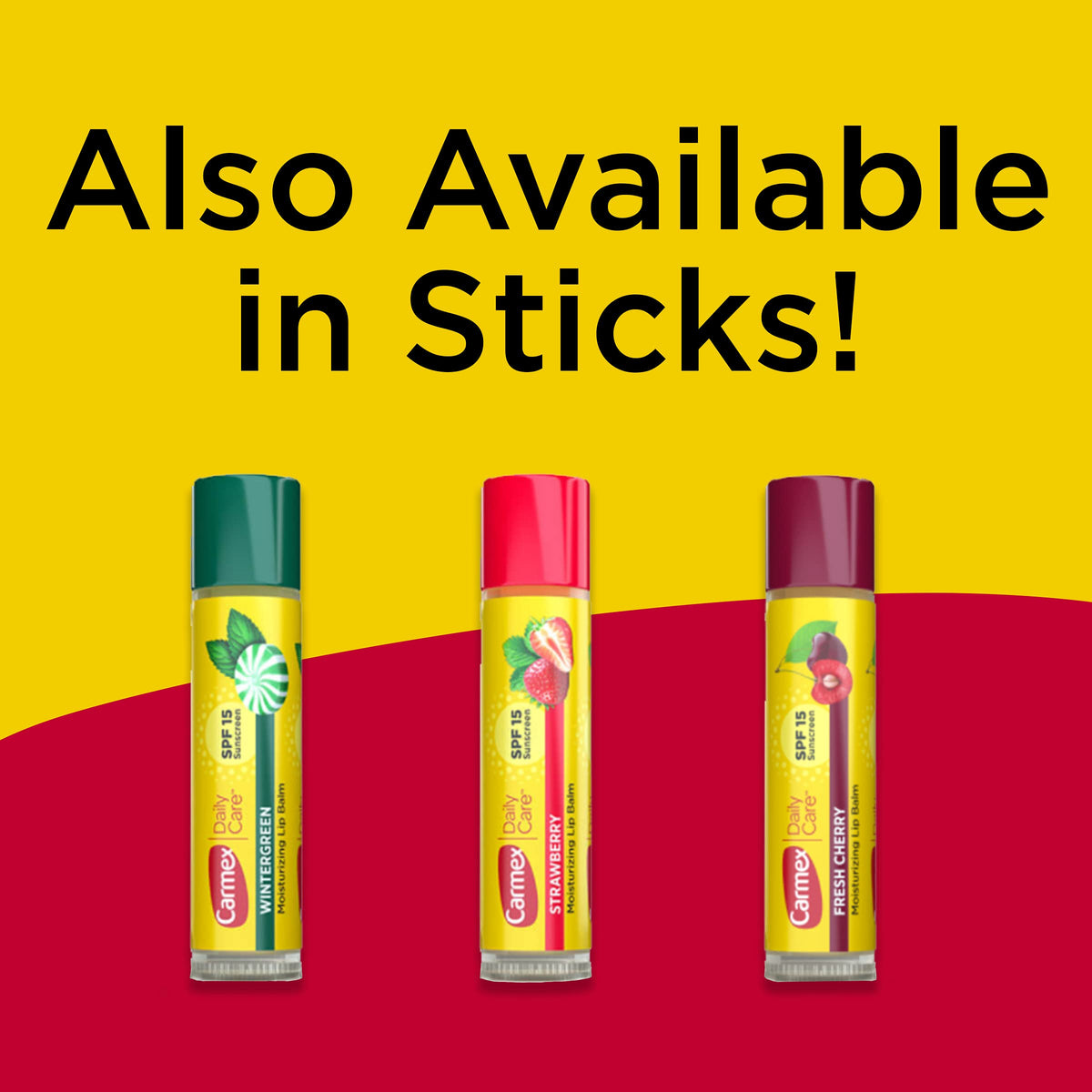 Carmex Daily Care Moisturizing Lip Balm Pack, Lip Balm With Sunscreen in Fresh Cherry, Strawberry and Wintergreen -0.35 Ounce (Pack of 3) Carmex