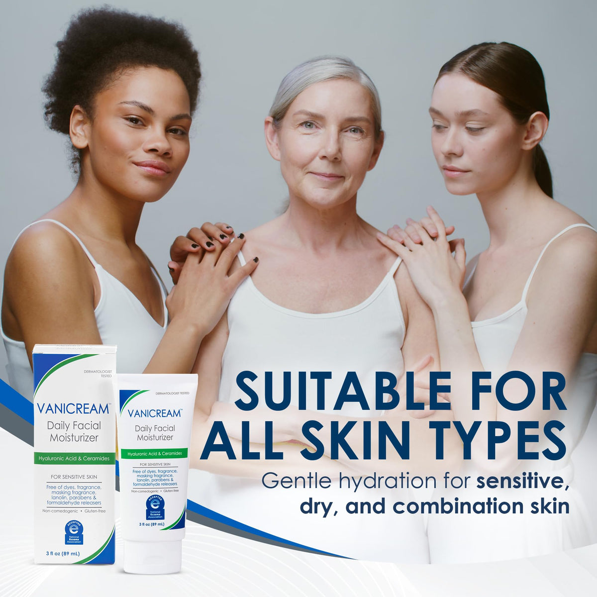 Vanicream Daily Facial Moisturizer, Face Cream with 5 Key Cermides & Hyaluronic Acid, 3 Fl Oz, Formulated Without Common Irritants for Sensitive Skin, Lightweight, Non-Greasy Hydration Vanicream