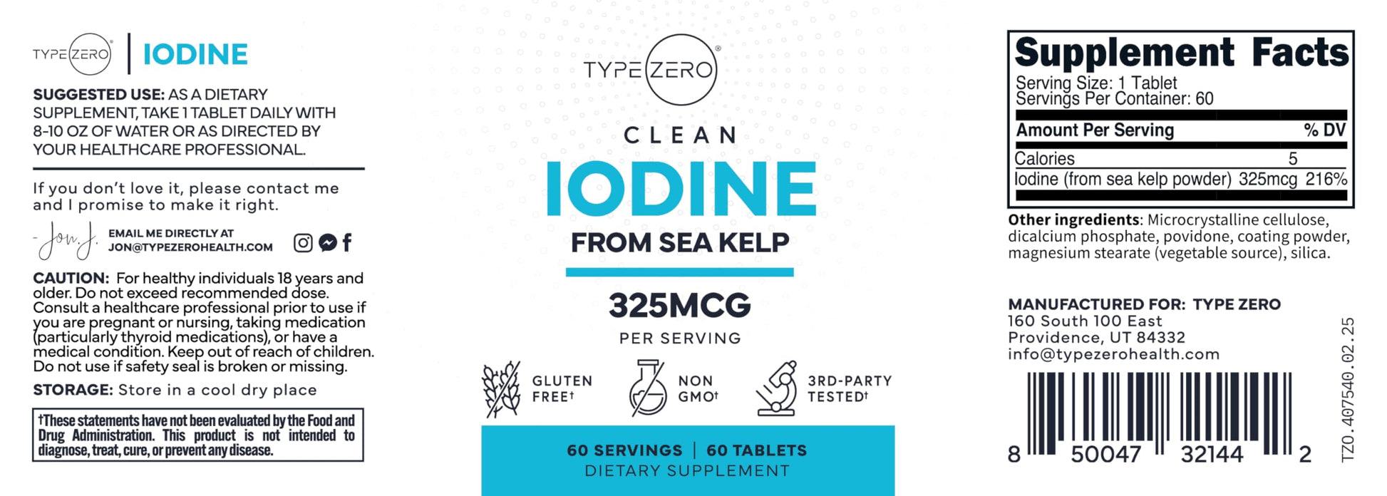 Type Zero Clean Iodine Tablets (60 Servings, 325 MCG Per Serving) - from Sea Kelp, Non-GMO, Gluten Free Type Zero buy australia supplements