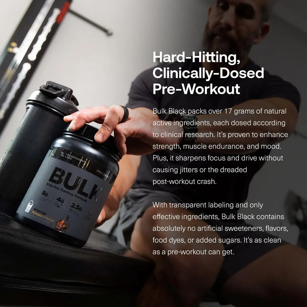 Transparent Labs Bulk Black Pre Workout - Clinically Dosed, Sugar Free Preworkout for Men and Women with Beta Alanine Powder, Citrulline Malate Transparent Labs