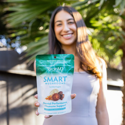 BRAINMD Dr Amen Smart Mushrooms - 3.2 oz - Mental Performance + Immune Support - Vegan, GMO Free, Gluten Free - 30 Servings