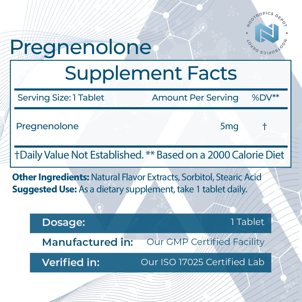 Nootropics Depot Pregnenolone Quick Dissolve Tablets | 5mg | Micronized | Mood, Cognition, & Hormone Support | 120 Count
