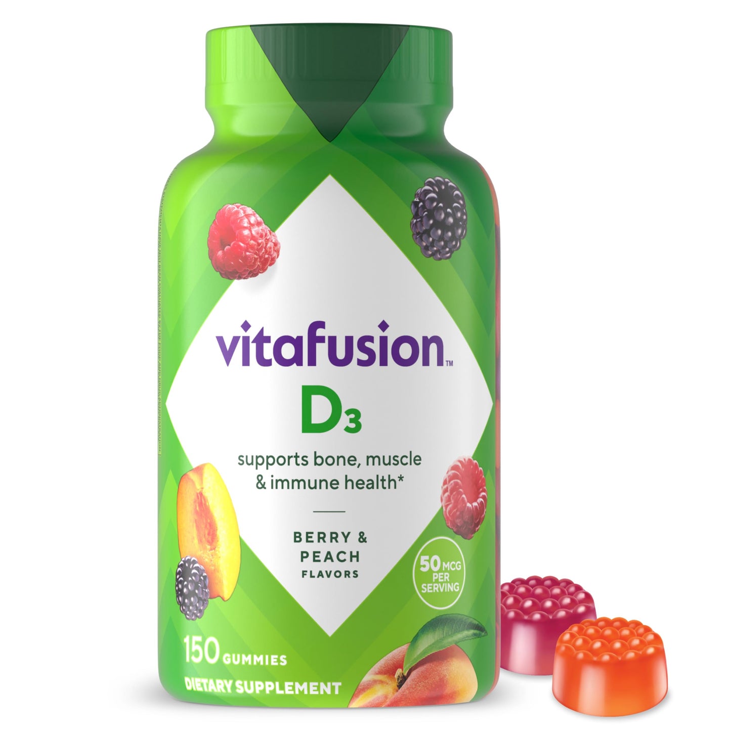 vitafusion Vitamin D3 Gummies, Bone and Immune Support, Peach, Blackberry, Strawberry Flavored Vitafusion