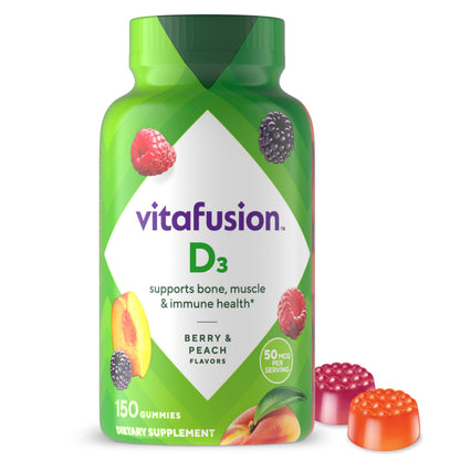 vitafusion Vitamin D3 Gummies, Bone and Immune Support, Peach, Blackberry, Strawberry Flavored Vitafusion
