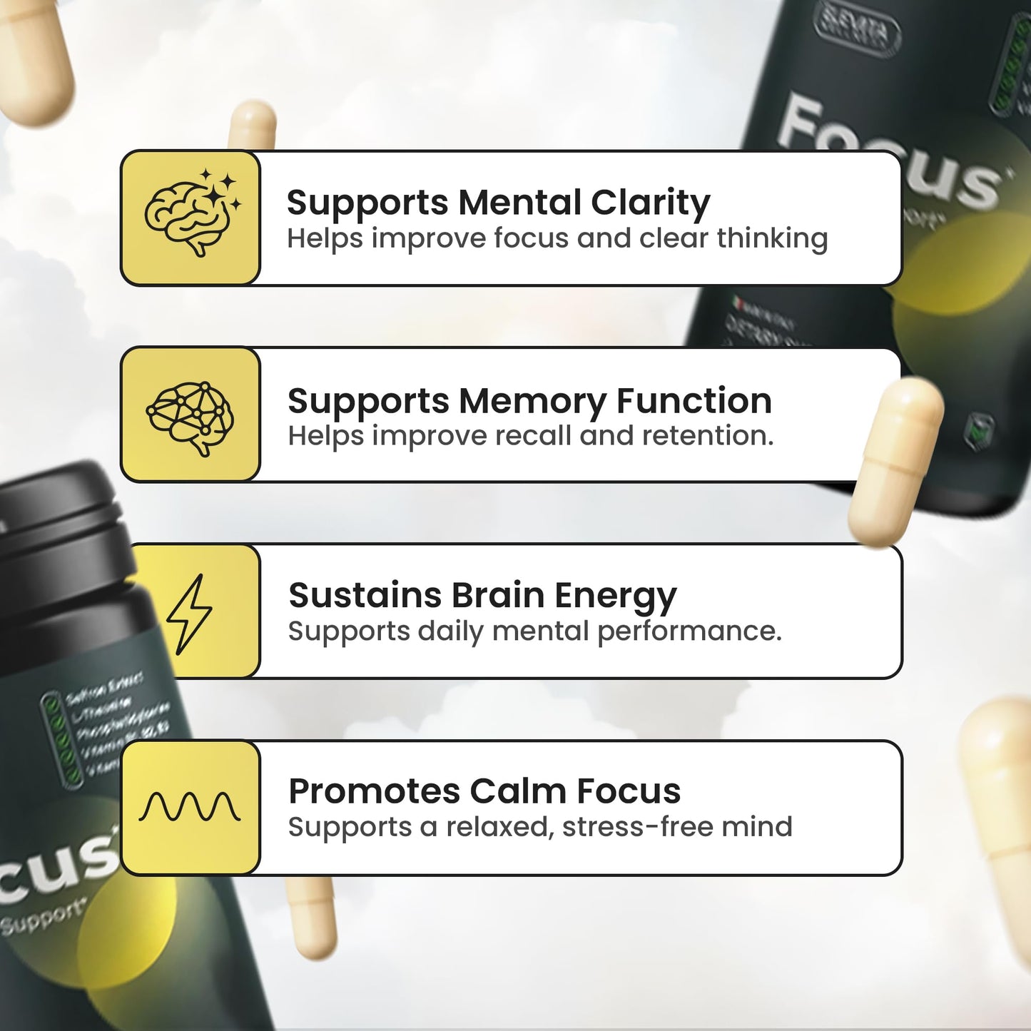 ELEVITA WELLNESS Focus Supplement (Made in Italy) | Premium Blend with L-Theanine, Lion's Mane & B Vitamins, Saffron and Vitamin D | Focus & Cognitive Support for Men & Women ELEVITA WELLNESS