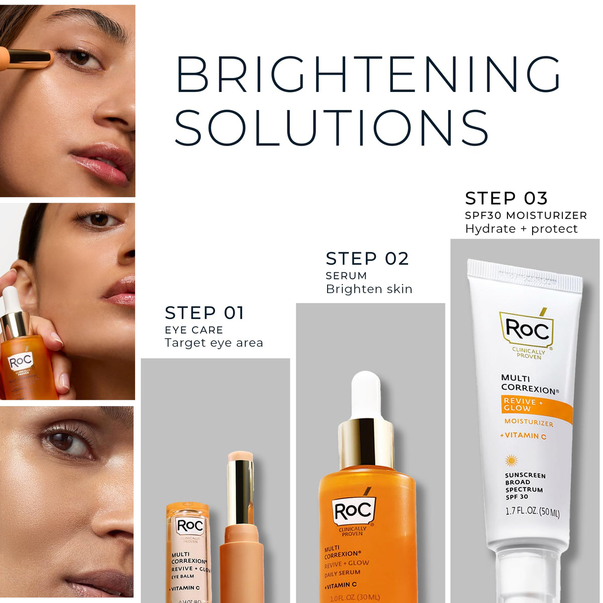 RoC Multi Correxion Revive + Glow Eye Balm with Vitamin C (0.14 oz) + Retinol Eye Cream Packette RoC