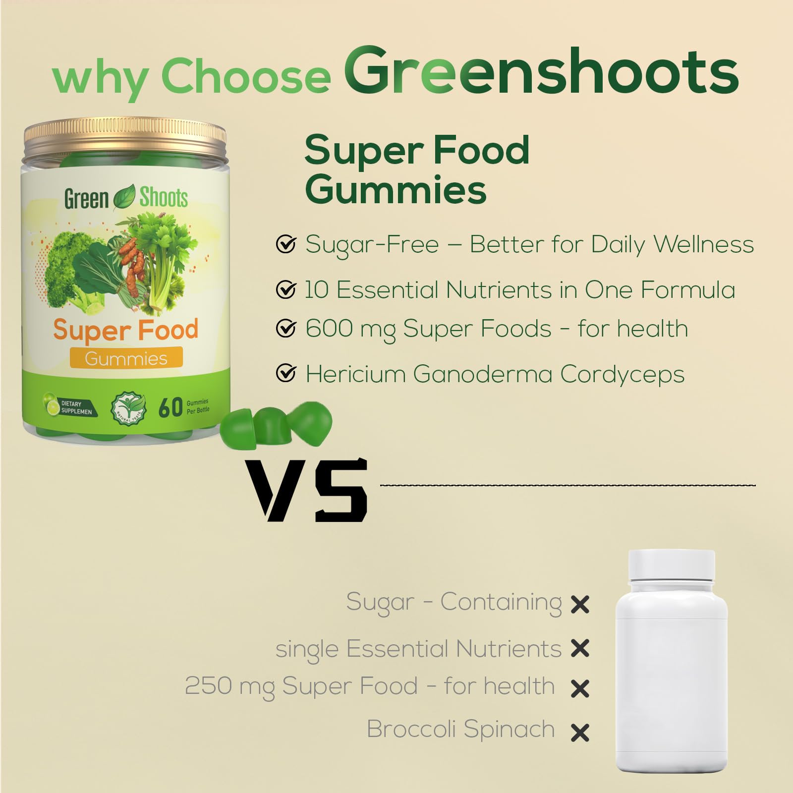 Greenshoots Super Food Gummies with Super Greens Blend, Vitamin A & C – Broccoli, Spinach, Moringa & Chlorella – Vegan, Sugar Free, Daily Nutrition Support, 60 Gummies Greenshoots buy australia supplements