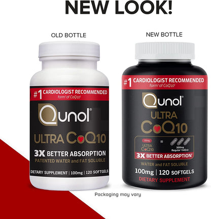 Qunol Ultra CoQ10 100mg, 3x Better Absorption, Patented Water and Fat Soluble Natural Supplement Form of Coenzyme Q10 Qunol