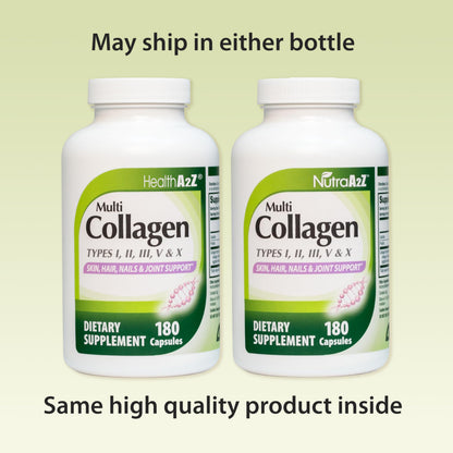 HealthA2Z Multi Collagen pills 1735mg -180 collagen capsules (60 servings) - Types I, II, III, V & X for Healthy Skin, Hair, Nails & Joint Support NutraA2Z