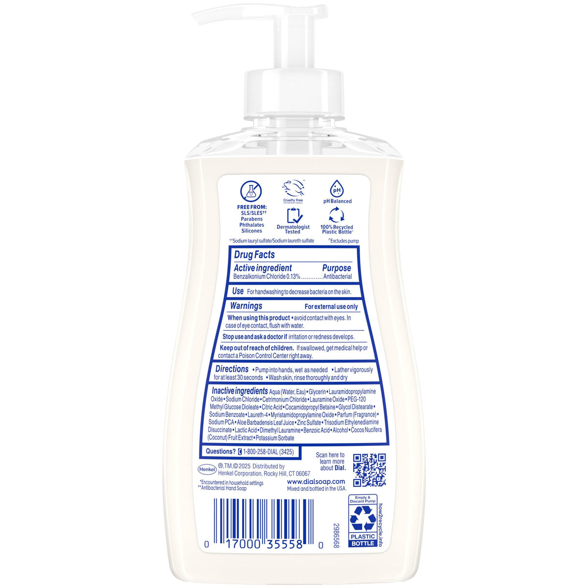 Dial Antibacterial Hydrating Liquid Hand Soap, Coconut Milk, 11oz, 4-Pack Dial