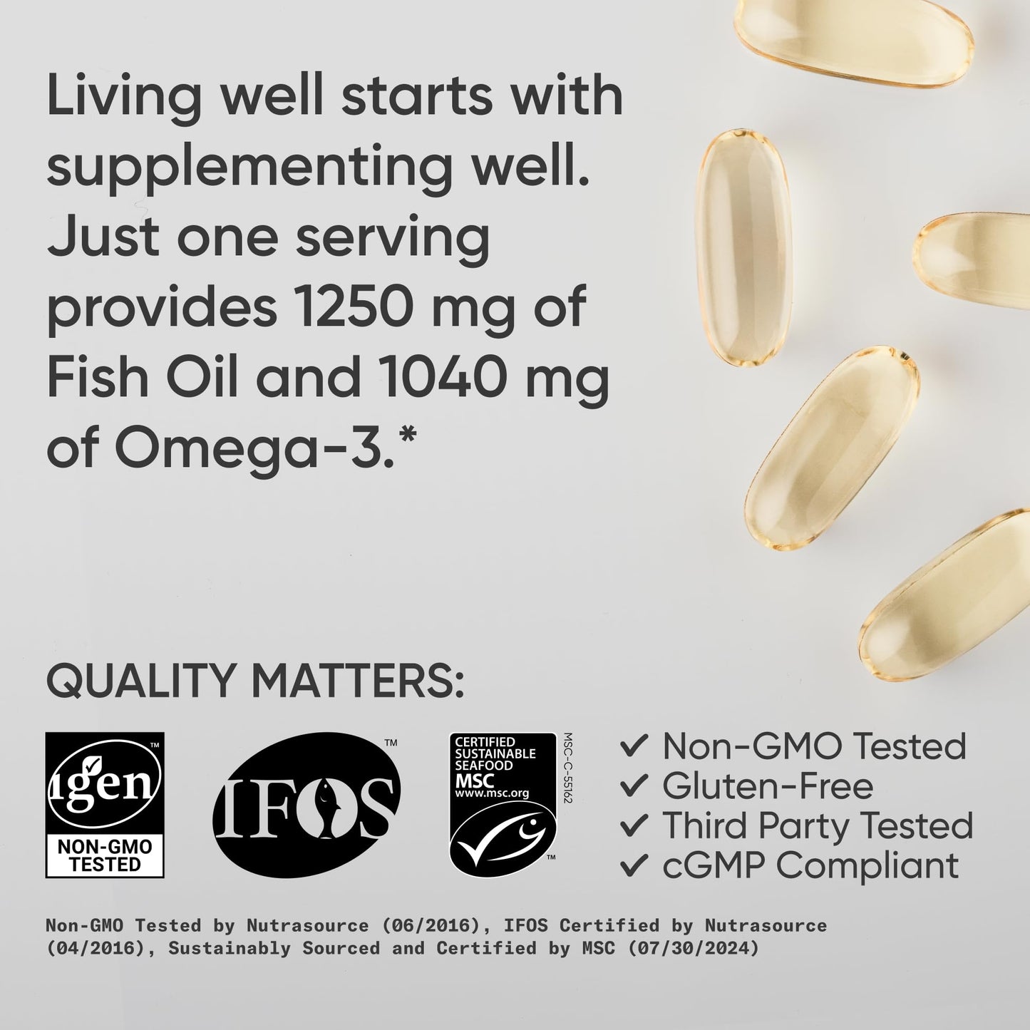 Sports Research® Omega-3 Fish Oil 1250mg from Wild Alaska Pollock, 90 Count | Always Fresh Never Fishy | 690mg EPA 260mg DHA per Softgel · Heart & Brain Health* · MSC Certified Sustainable - 90 Servings Gsupps Australia