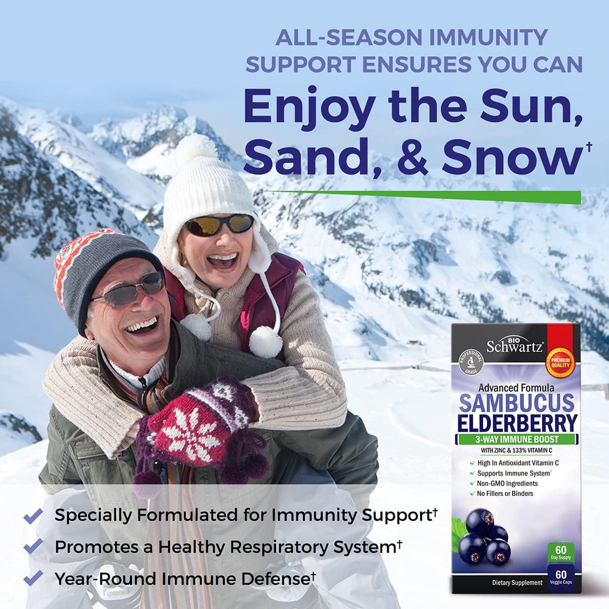 Elderberry Capsules with Zinc and Vitamin C for Adults - Immune Support Vitamins for Women and Men - Black Sambucus Elderberry Vitamin C and Zinc BioSchwartz