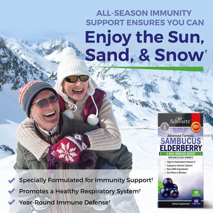 Elderberry Capsules with Zinc and Vitamin C for Adults - Immune Support Vitamins for Women and Men - Black Sambucus Elderberry Vitamin C and Zinc BioSchwartz