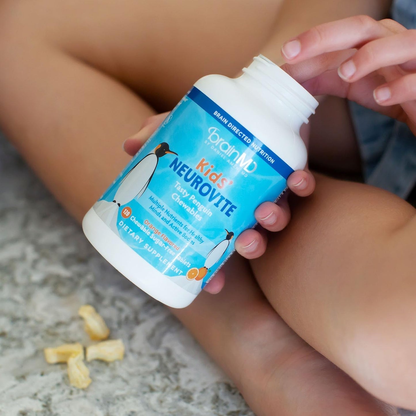 BRAINMD Dr Amen Kids’ NeuroVite, Orange Flavor - 120 Penguin-Shaped Chewables - Multivitamin & Mineral Supplement - Promotes Healthy Development & Growth - Gluten Free - 60 Servings