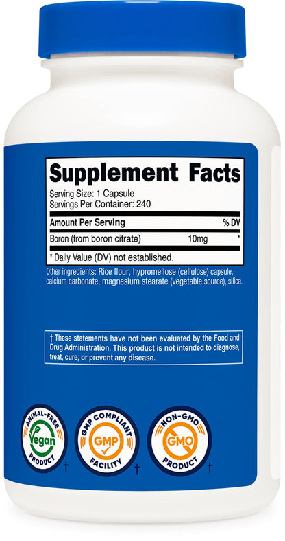 Nutricost Boron Capsules 10mg, 240 Vegetarian Capsules, Gluten Free and Non-GMO Nutricost