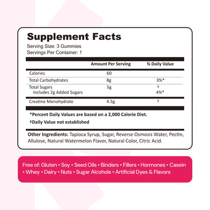 Create Creatine Monohydrate Gummies for Men & Women, Boost Focus, Strength, and Endurance, Anti-Melting Formula, Vegan, Gluten-Free, Non-GMO Create