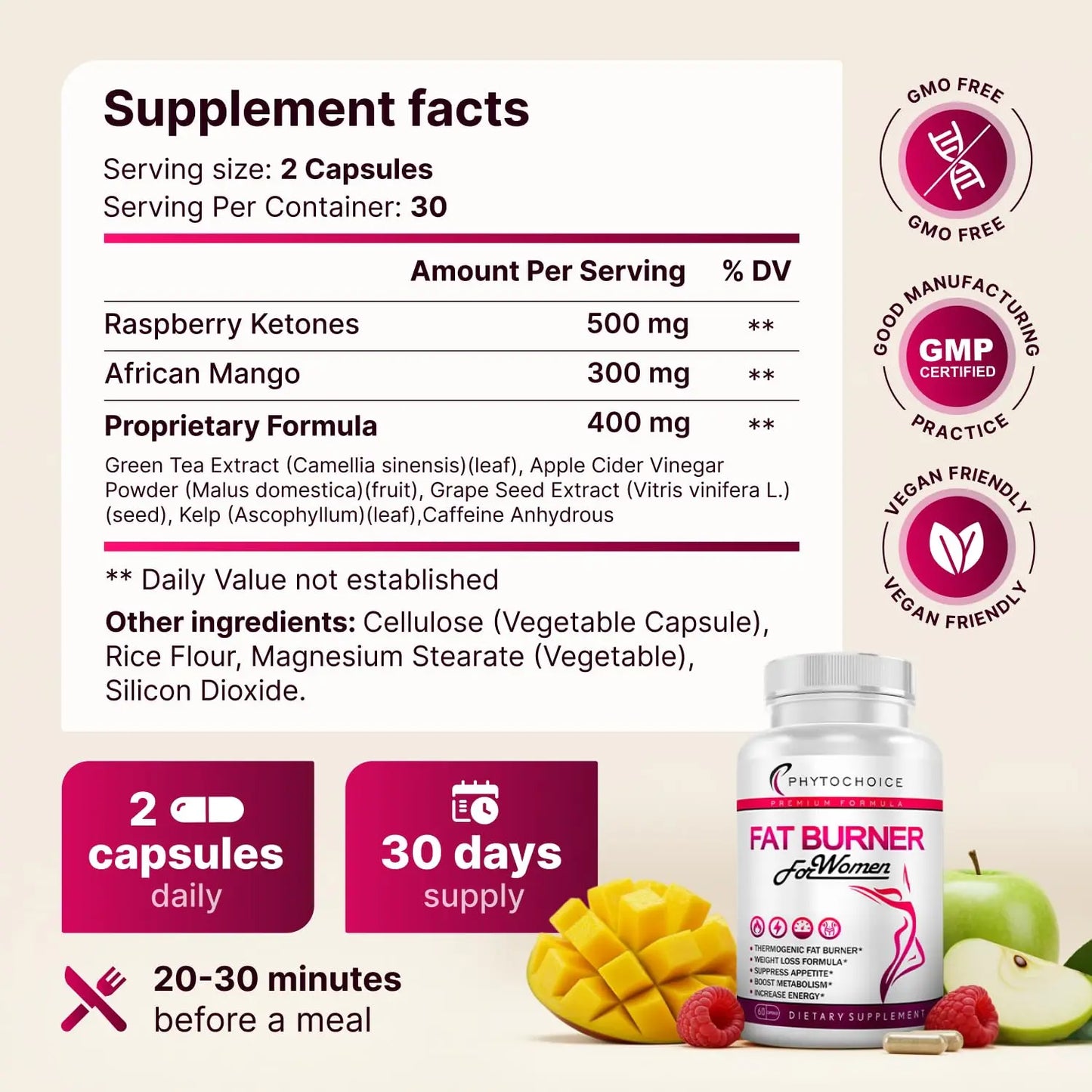 Belly Fat Burner for Women – Powerful Weight Loss Pills That Target Stubborn Belly & Thigh Fat – Thermogenic Metabolism Booster, Appetite Suppressant & Bloating Relief PHYTOCHOICE