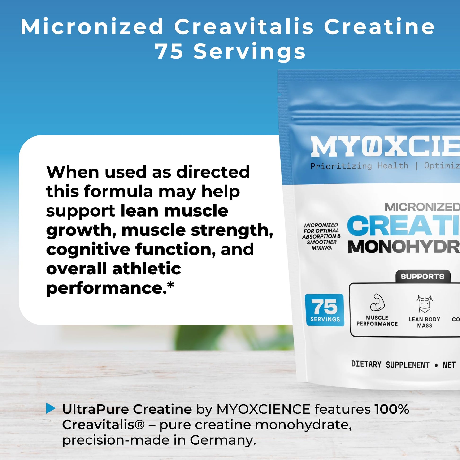 MYOXCIENCE Micronized Creavitalis Creatine | The World’s Purest Micronized Form of Creatine Monohydrate | Supports Muscle Performance, Lean Body Mass, & Cognition | 75 Servings MYOXCIENCE buy australia supplements