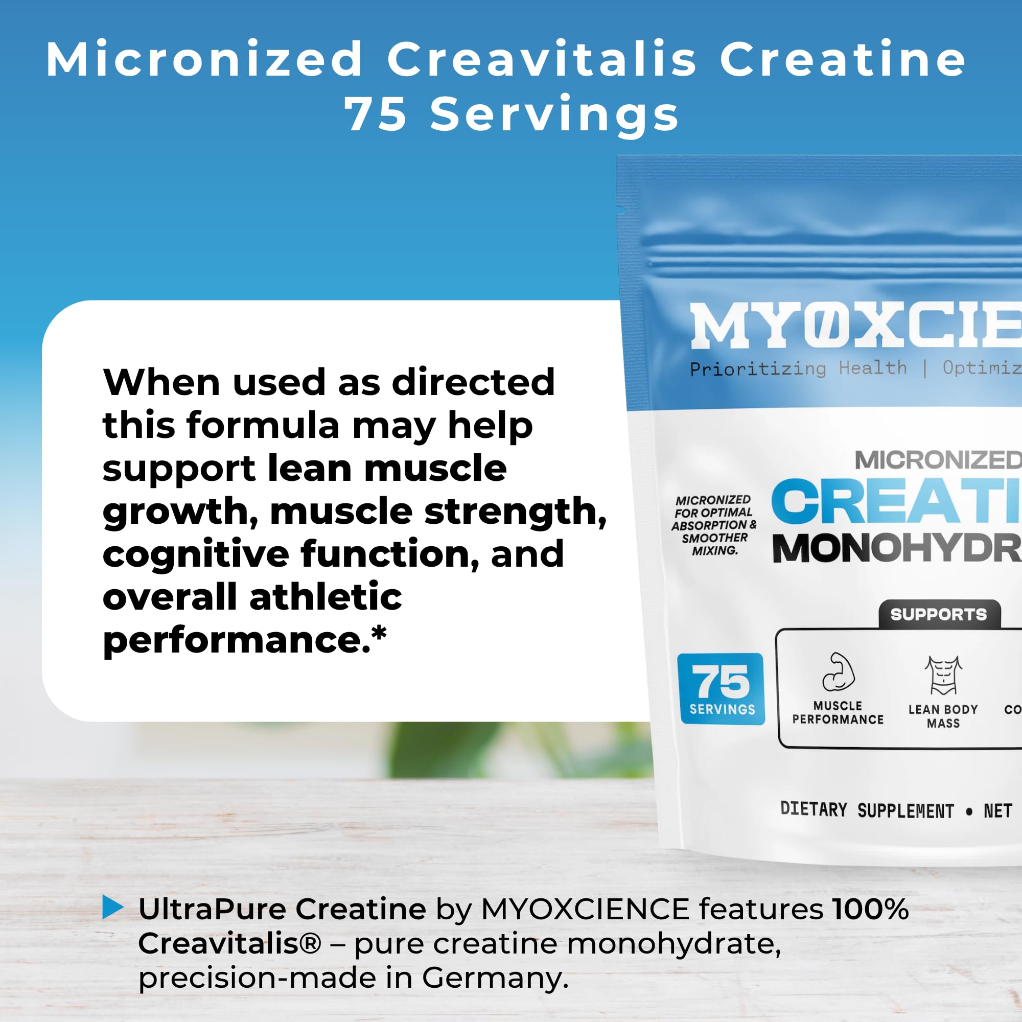 MYOXCIENCE Micronized Creavitalis Creatine | The World’s Purest Micronized Form of Creatine Monohydrate | Supports Muscle Performance, Lean Body Mass, & Cognition | 75 Servings MYOXCIENCE buy australia supplements