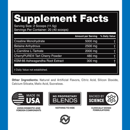 Outwork Nutrition Post Workout Recovery Powder - Creatine Monohydrate, KSM-66 Ashwagandha & Tart Cherry - Speeds Recovery, Eases Soreness - Creatine Powder for Men & Women, Orange Sherbet, 230 Gr